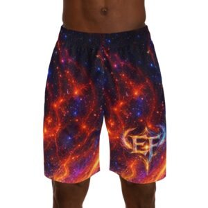 cosmic flame jogger shorts — galaxy nebula aop men's athletic shorts