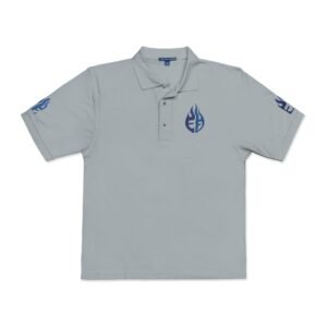 echoflame blue tribal flame embroidery polo shirt | embroidered logo polo