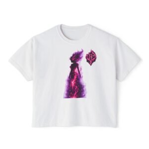 echoflame purple flame sorceress t shirt | cosmic magic illustration