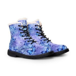echoflame blue butterfly pattern boots | fur lined lace up boots