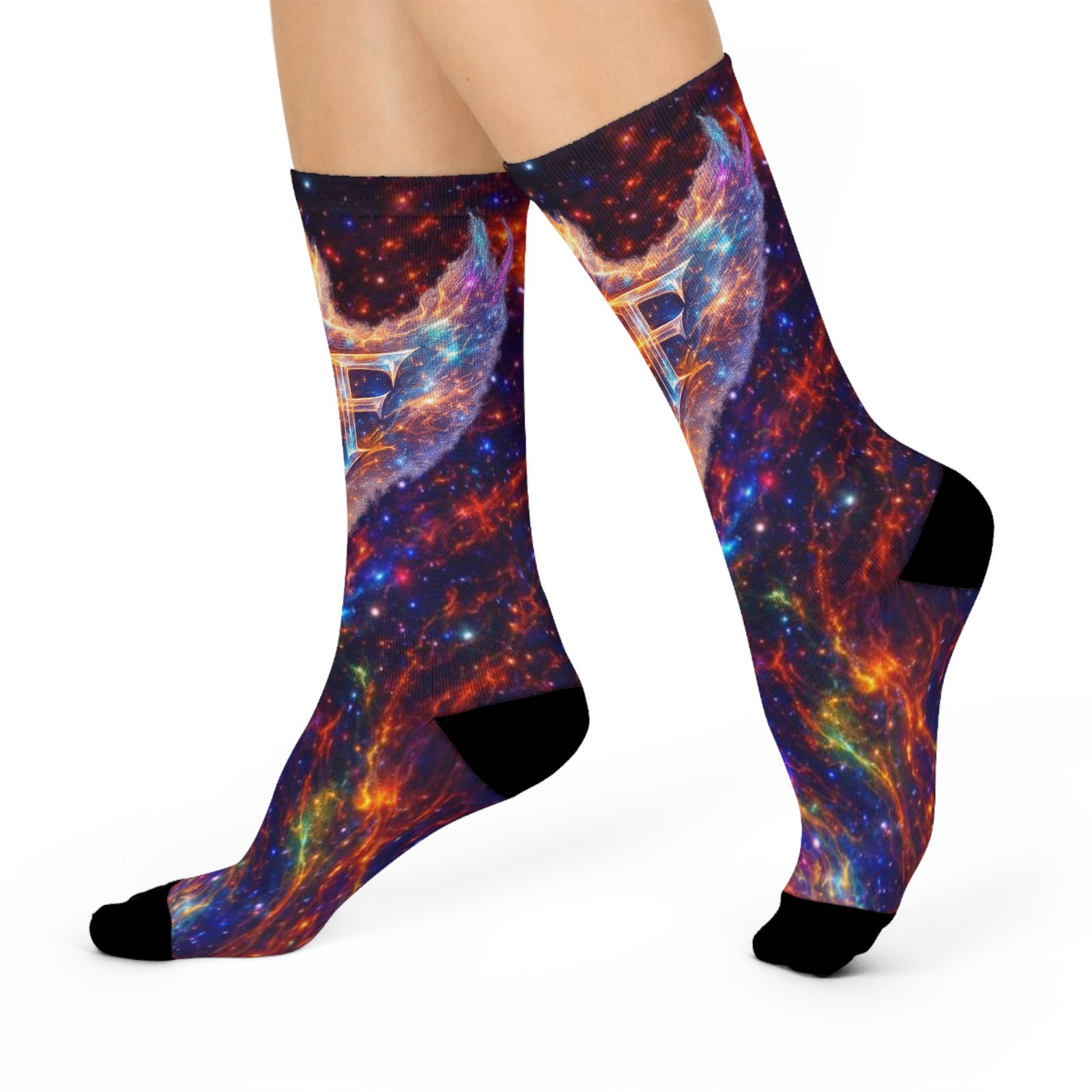 echoflame galaxy flame 'fe' cushioned crew socks — space nebula graphic socks echoflame galaxy flame 'fe' cushioned crew socks — space nebula graphic socks