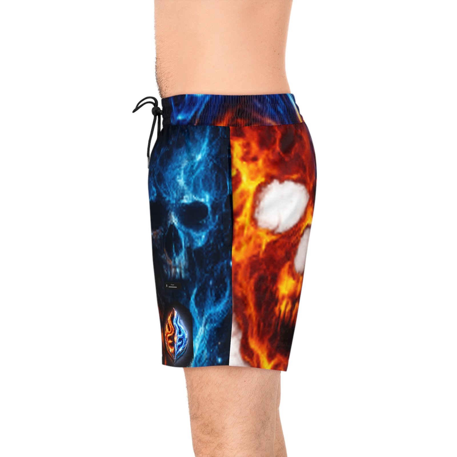 echoflame flaming fire and ice skull swim shorts | men's mid length echoflame flaming fire and ice skull swim shorts | men's mid length