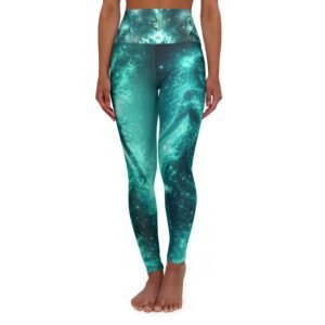 echoflame aqua galaxy high waist yoga leggings teal cosmic print