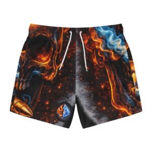 echoflame fiery skull flames swim trunks | all over print
