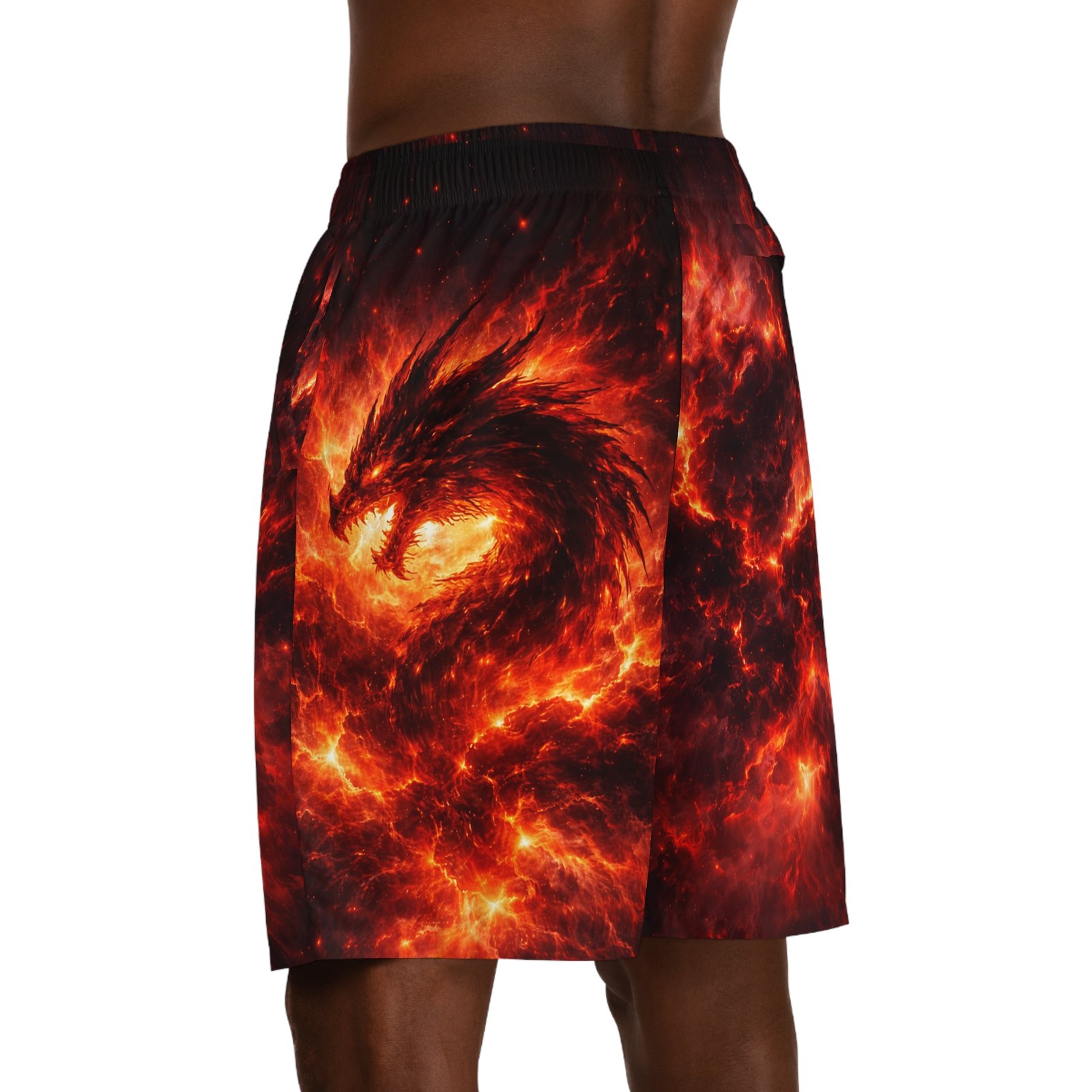echoflame fire dragon jogger shorts — fiery all over print men's athletic shorts echoflame fire dragon jogger shorts — fiery all over print men's athletic shorts