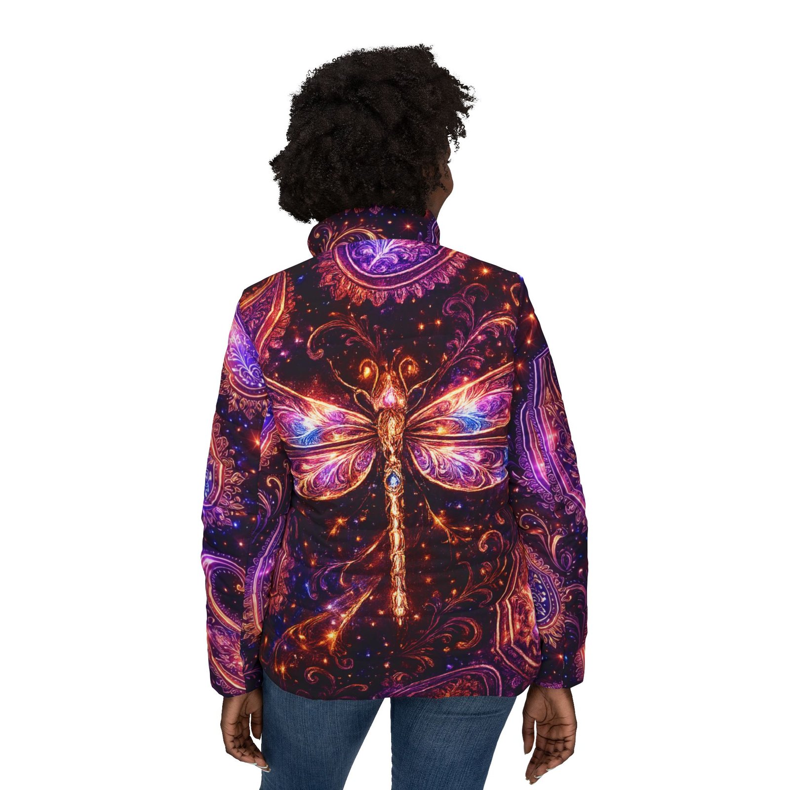 echoflame dragonfly paisley puffer jacket — women's winter coat echoflame dragonfly paisley puffer jacket — women's winter coat