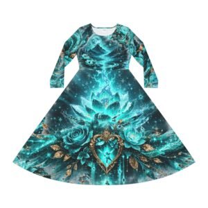echoflame teal lotus heart floral dance dress | long sleeve aop