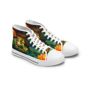 echoflame women's high top sneakers — enchanted forest frog & lotus artistic print