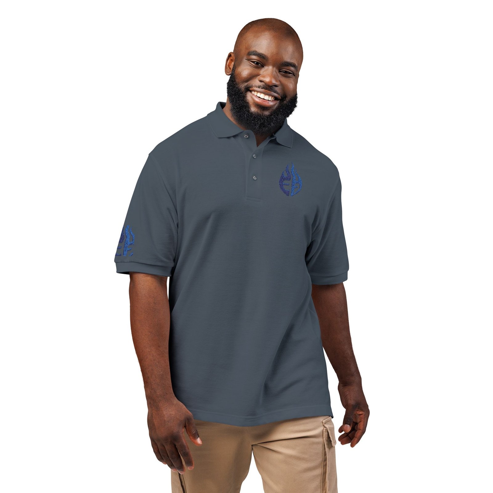 echoflame blue tribal flame embroidery polo shirt | embroidered logo polo echoflame blue tribal flame embroidery polo shirt | embroidered logo polo
