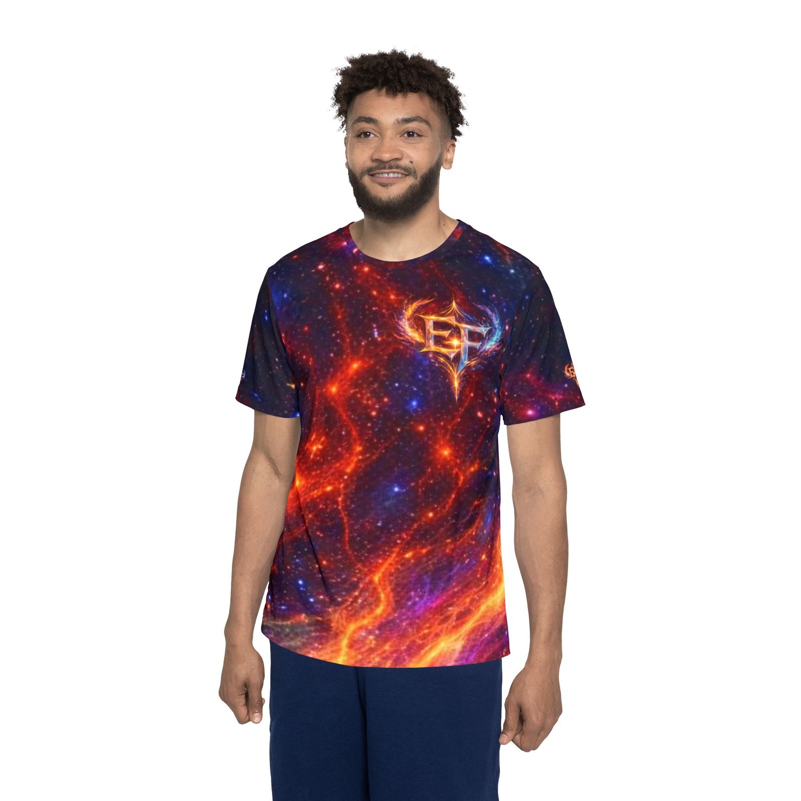 echoflame galaxy flame sports jersey — fiery cosmic all over print athletic tee echoflame galaxy flame sports jersey — fiery cosmic all over print athletic tee
