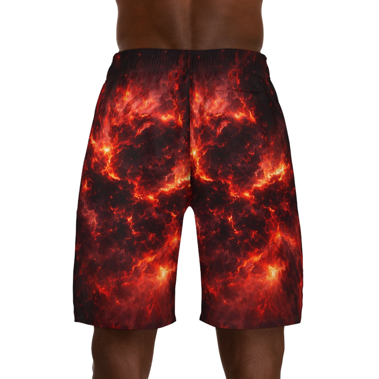 echoflame men's flame nebula jogger shorts — fiery all over print echoflame men's flame nebula jogger shorts — fiery all over print