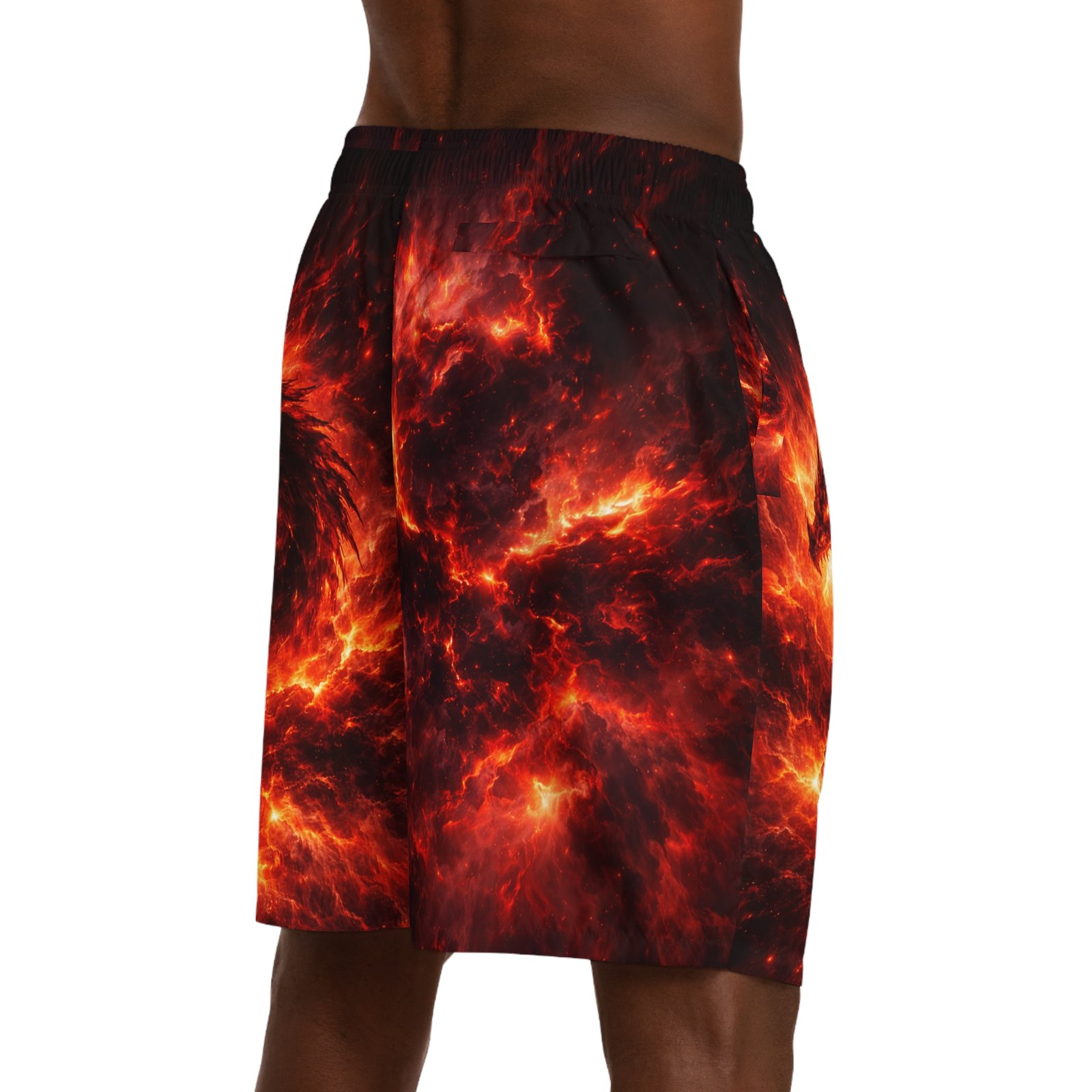 echoflame fire dragon jogger shorts — fiery all over print men's athletic shorts echoflame fire dragon jogger shorts — fiery all over print men's athletic shorts