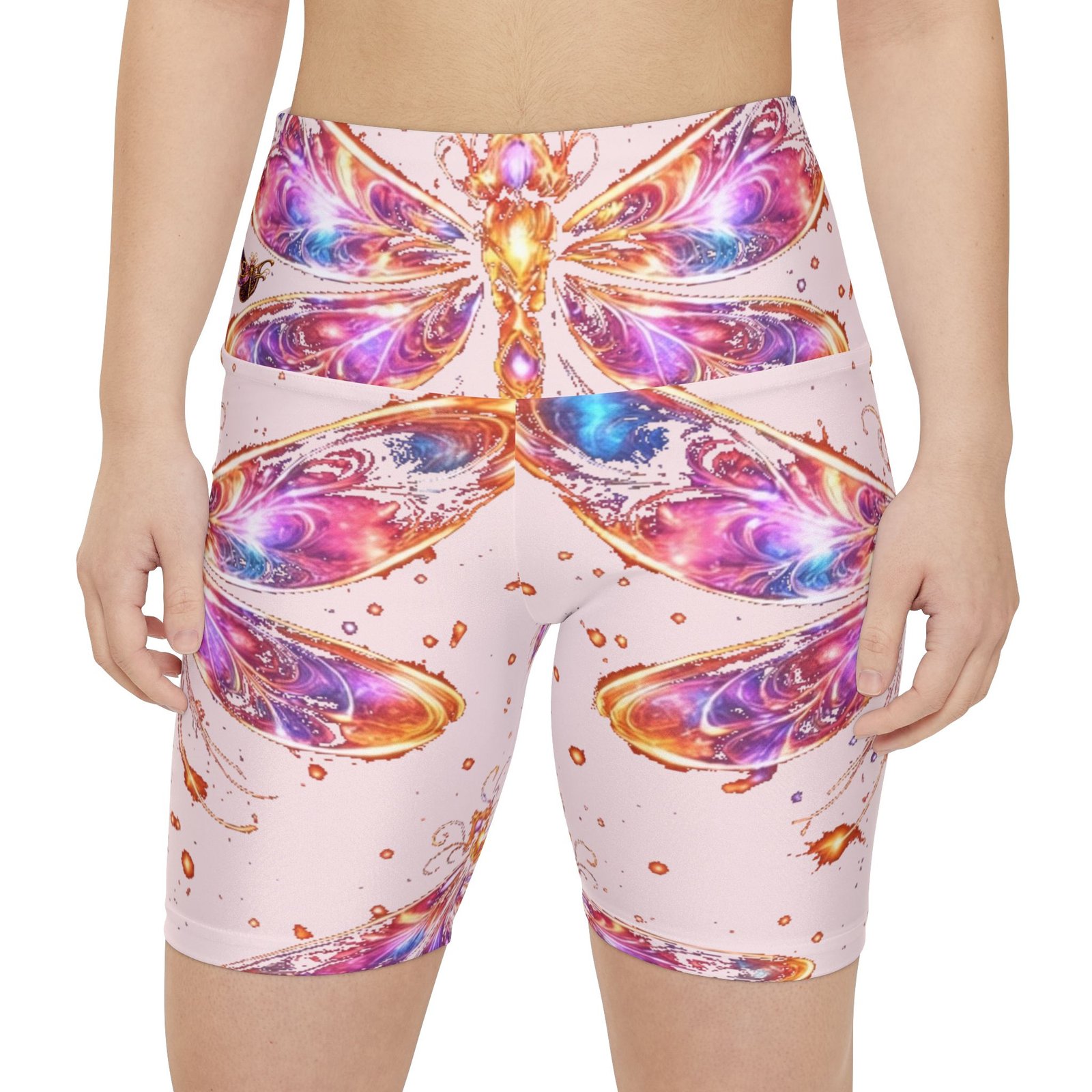 echoflame dragonfly yoga shorts — pink watercolor fitness biker shorts echoflame dragonfly yoga shorts — pink watercolor fitness biker shorts