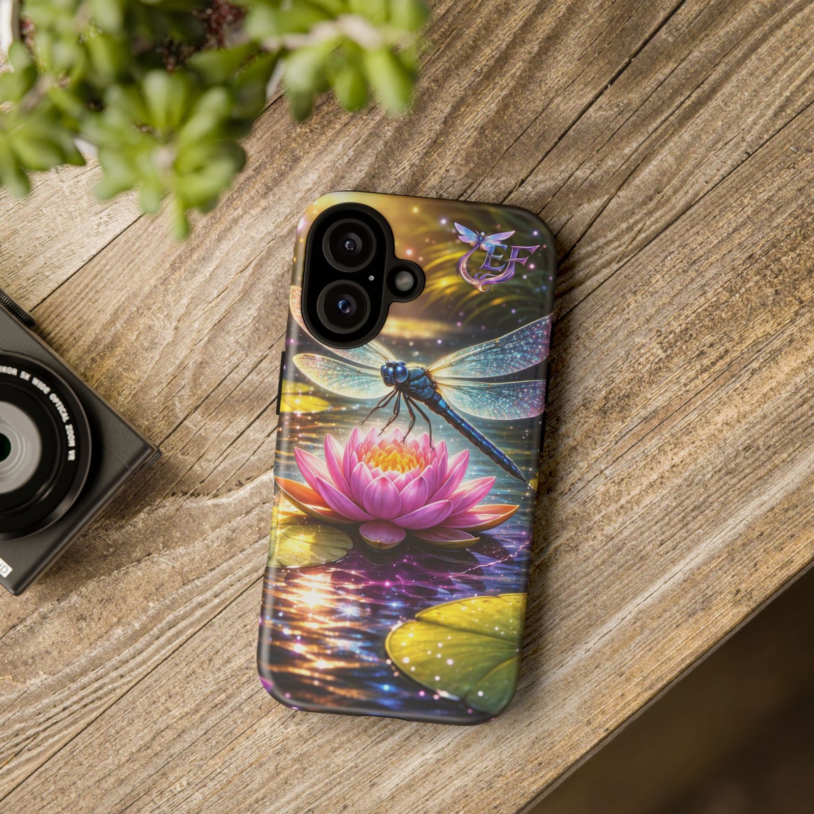 echoflame dragonfly on lotus phone case — sparkling watercolor nature phone cover echoflame dragonfly on lotus phone case — sparkling watercolor nature phone cover