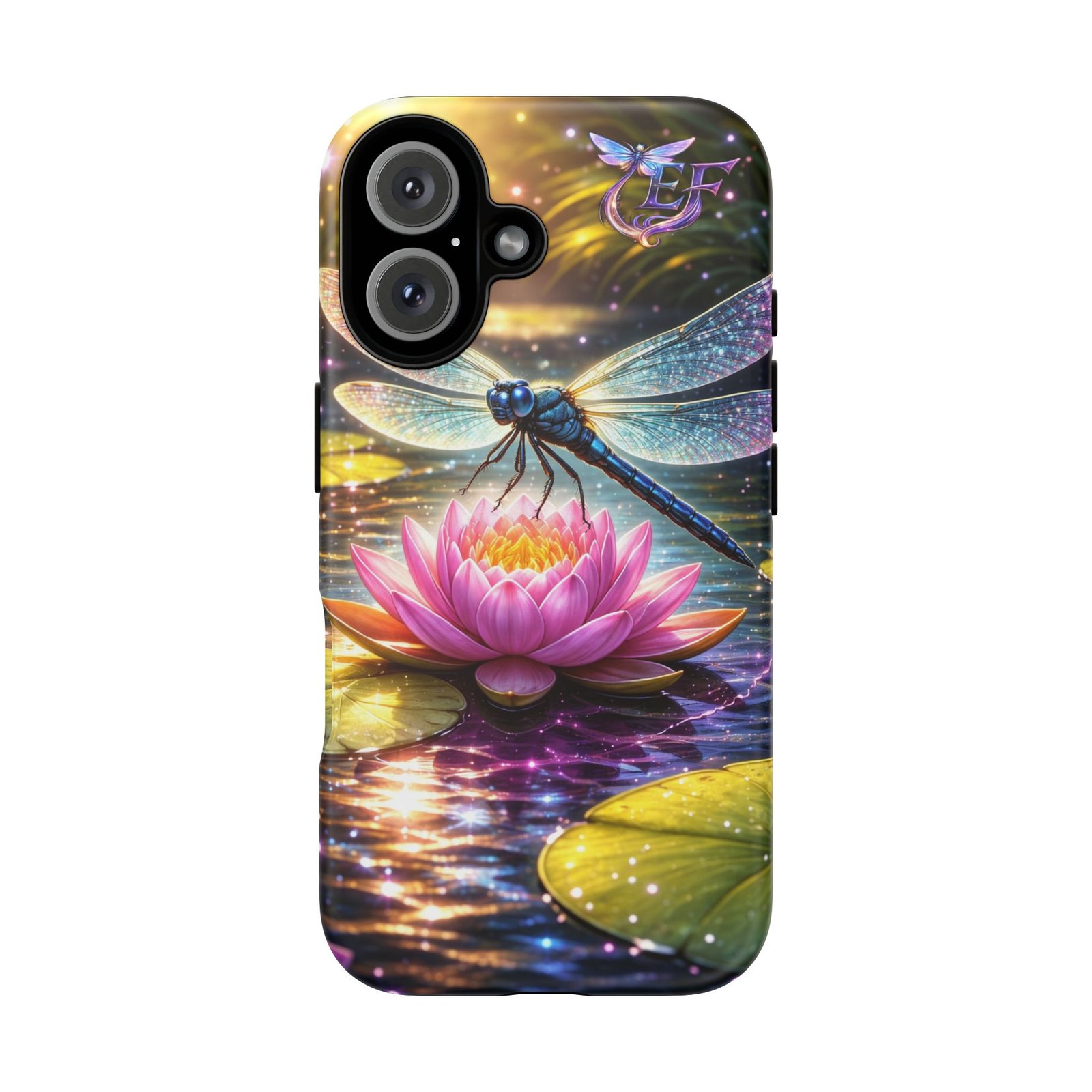 echoflame dragonfly on lotus phone case — sparkling watercolor nature phone cover echoflame dragonfly on lotus phone case — sparkling watercolor nature phone cover