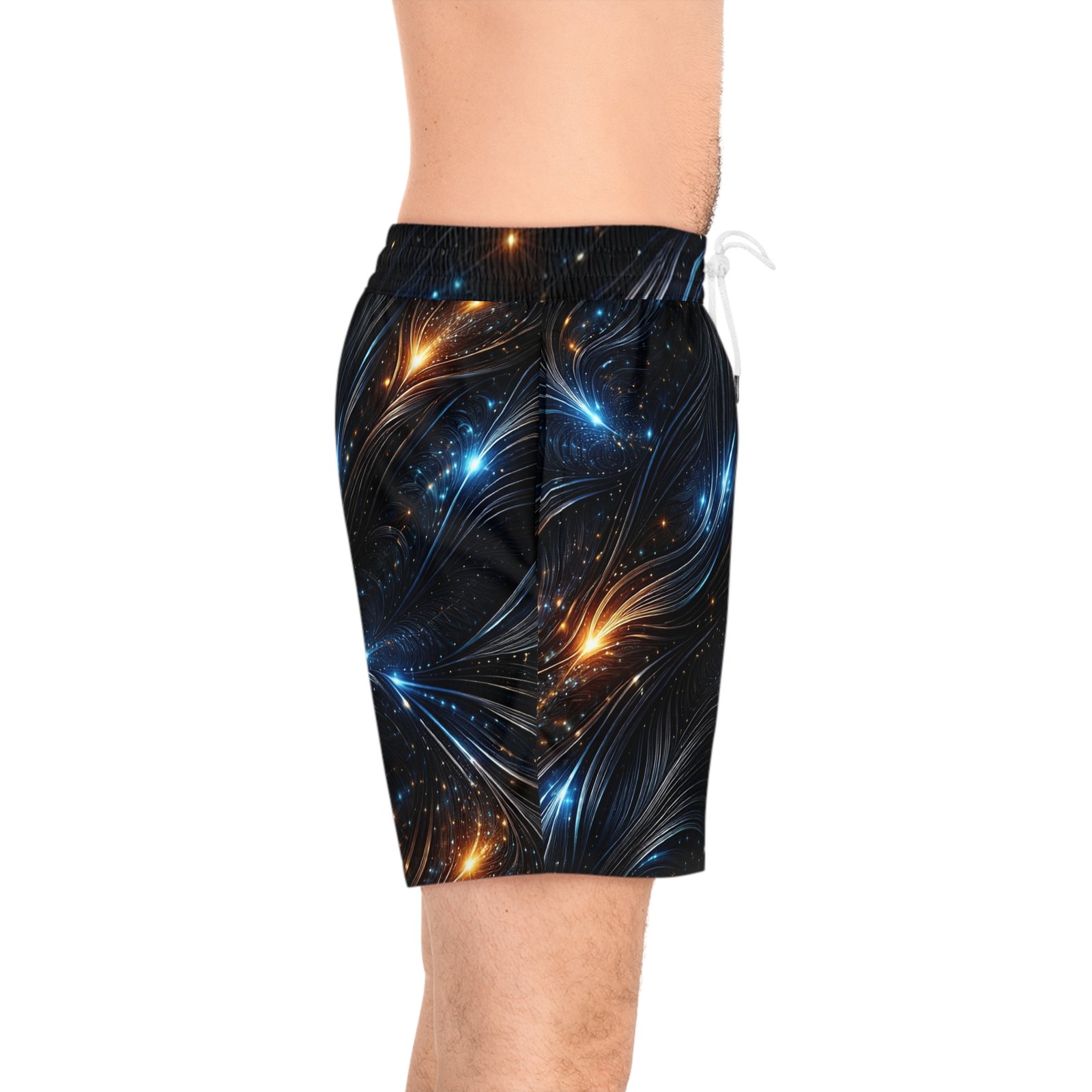 echoflame galaxy swirl swim shorts — men's mid length space print echoflame galaxy swirl swim shorts — men's mid length space print