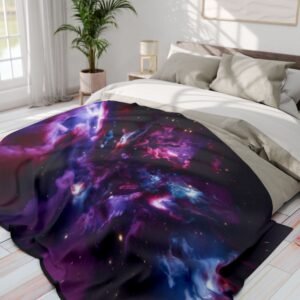 echoflame galaxy nebula fleece blanket — purple space throw for stargazers & sci‑fi fans