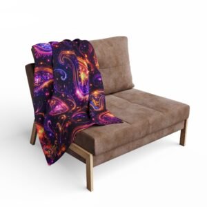 echoflame luminous paisley arctic fleece blanket — vibrant purple & gold cozy throw