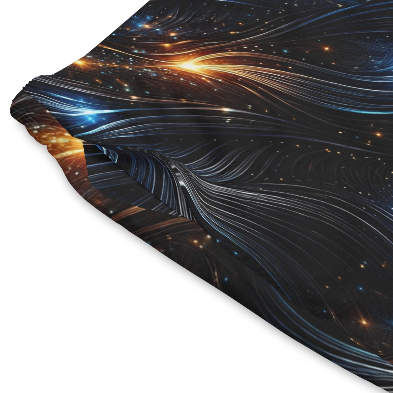 echoflame galaxy flow men's beach shorts — cosmic blue & amber swirl aop echoflame galaxy flow men's beach shorts — cosmic blue & amber swirl aop