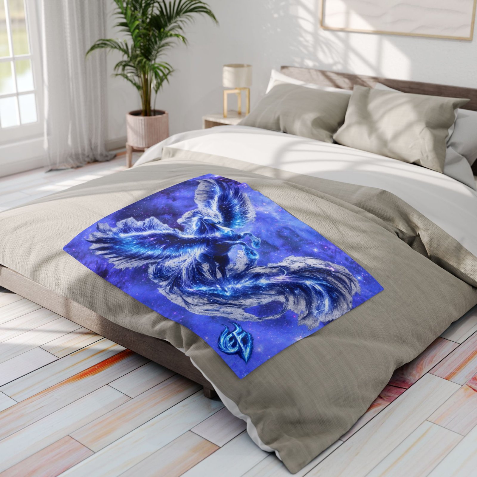 echoflame arctic pegasus fleece blanket — blue cosmic ice winged horse throw echoflame arctic pegasus fleece blanket — blue cosmic ice winged horse throw