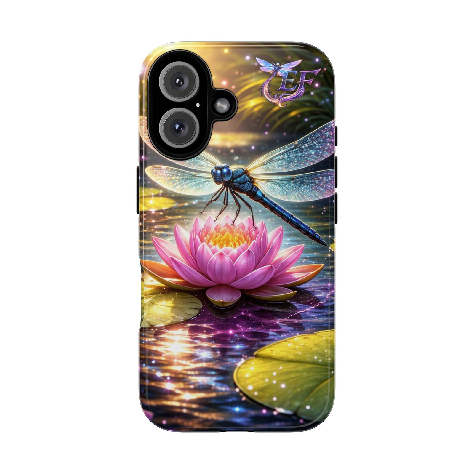 echoflame dragonfly on lotus phone case — sparkling watercolor nature phone cover echoflame dragonfly on lotus phone case — sparkling watercolor nature phone cover