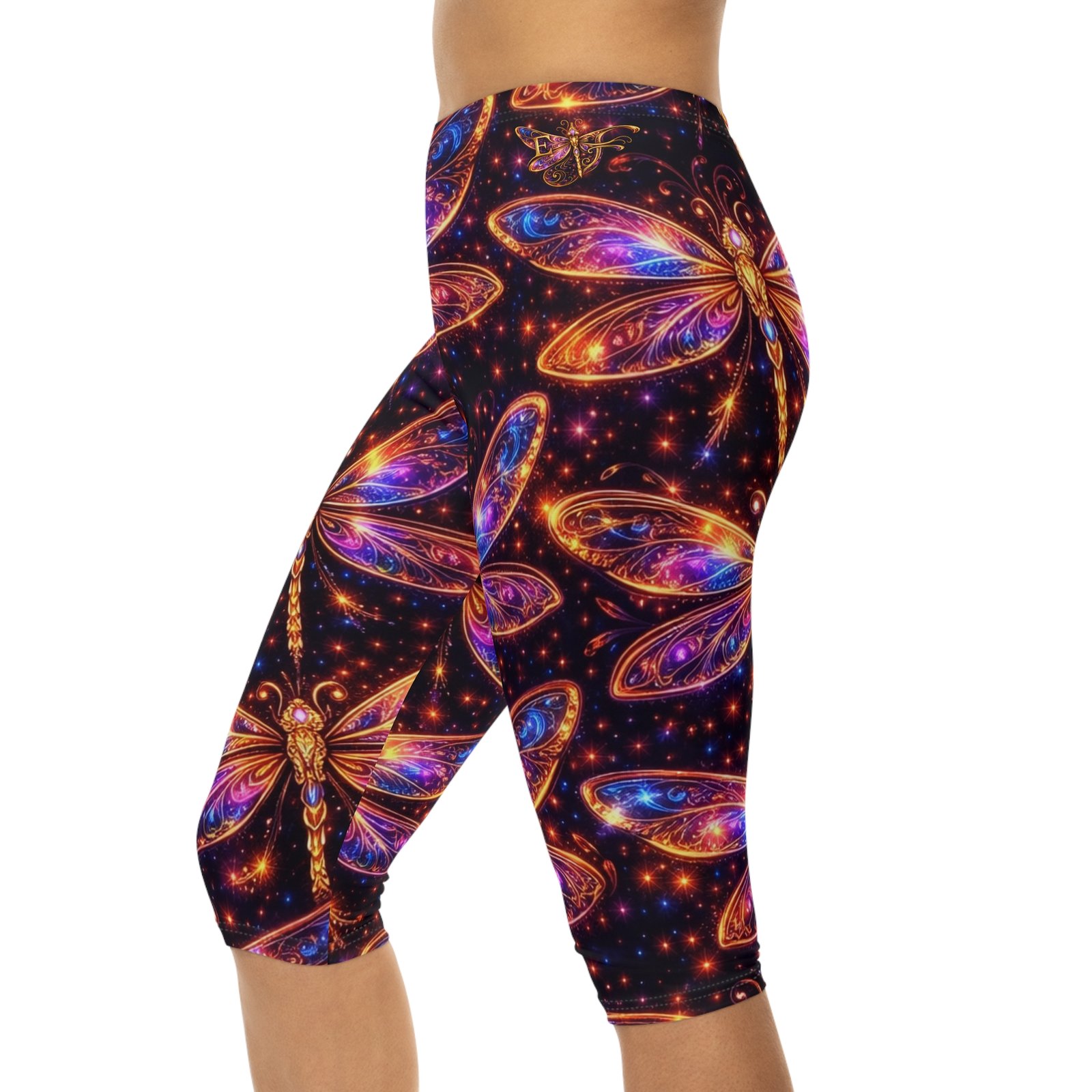 echoflame capri leggings — vibrant dragonfly galaxy print women’s activewear (all over print) echoflame capri leggings — vibrant dragonfly galaxy print women’s activewear (all over print)