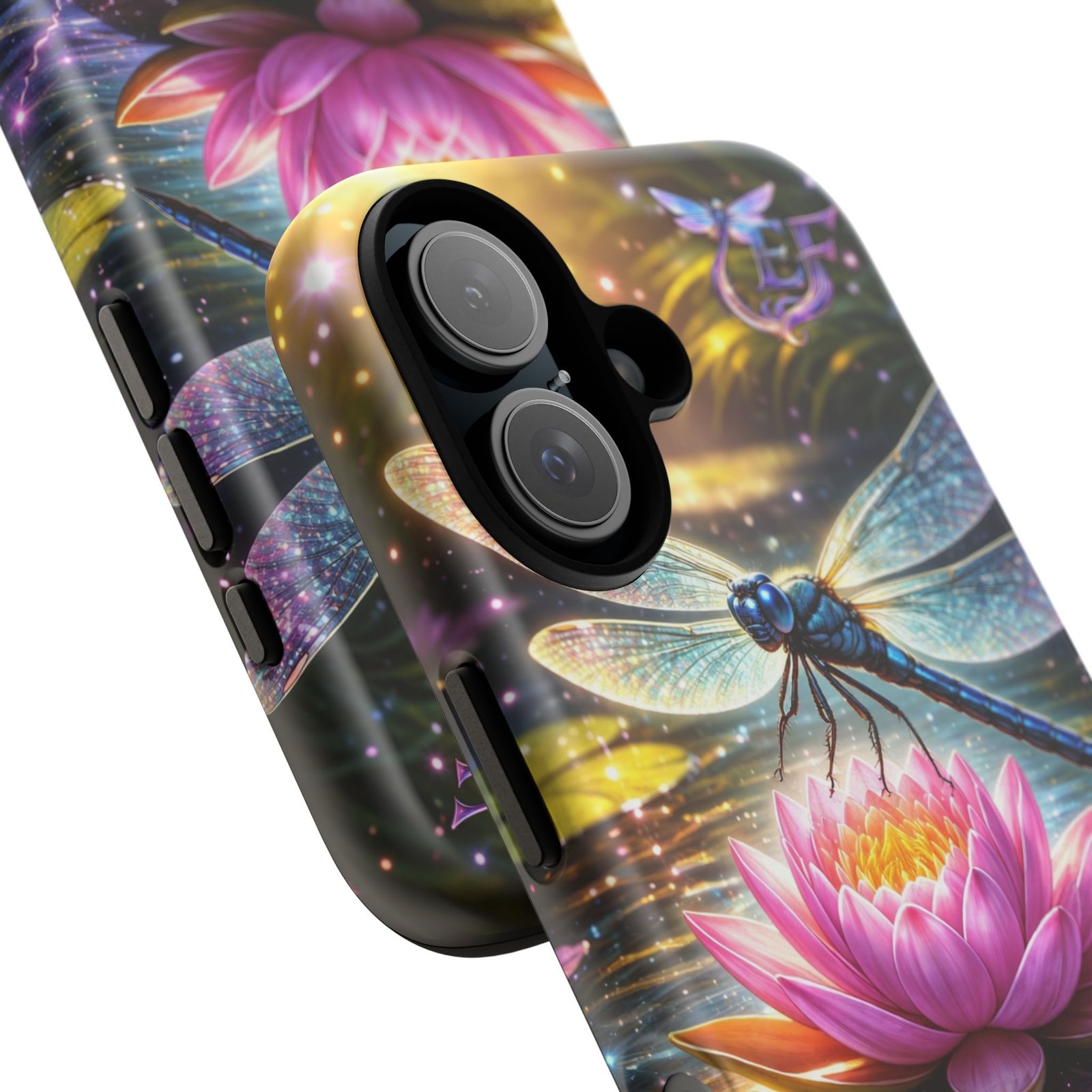 echoflame dragonfly on lotus phone case — sparkling watercolor nature phone cover echoflame dragonfly on lotus phone case — sparkling watercolor nature phone cover
