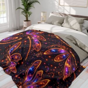 echoflame dragonfly galaxy fleece blanket — vibrant cosmic wings throw