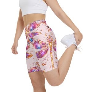 echoflame dragonfly yoga shorts — pink watercolor fitness biker shorts