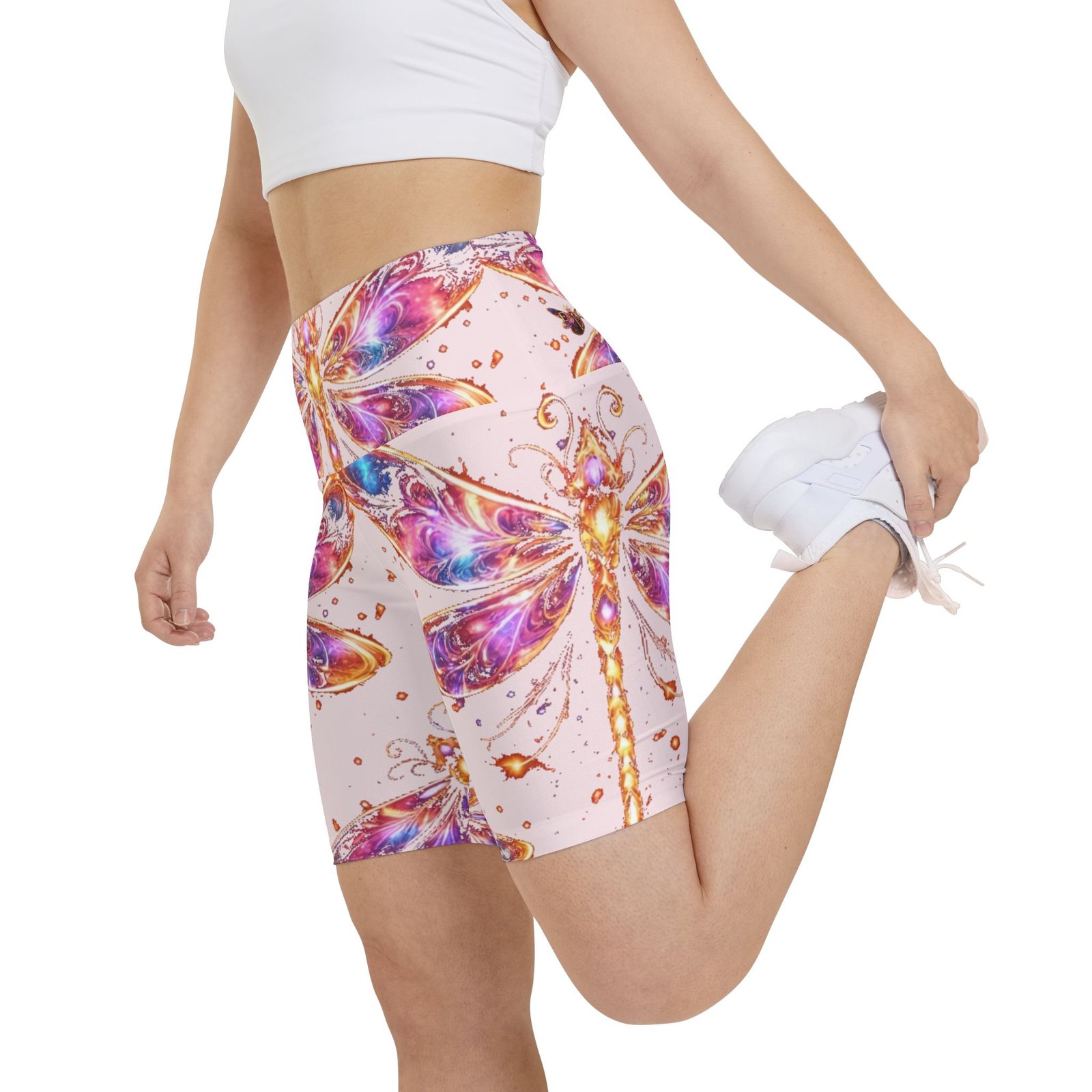 echoflame dragonfly yoga shorts — pink watercolor fitness biker shorts echoflame dragonfly yoga shorts — pink watercolor fitness biker shorts