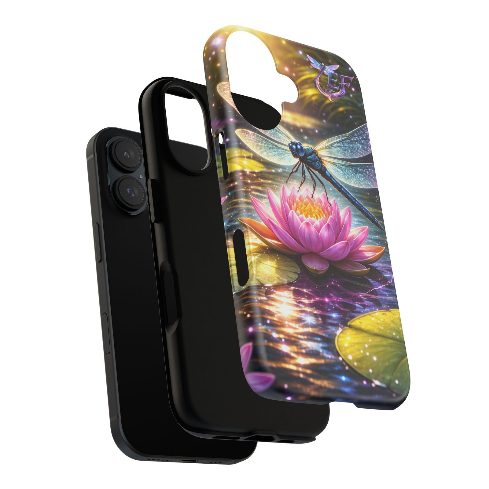 echoflame dragonfly on lotus phone case — sparkling watercolor nature phone cover echoflame dragonfly on lotus phone case — sparkling watercolor nature phone cover