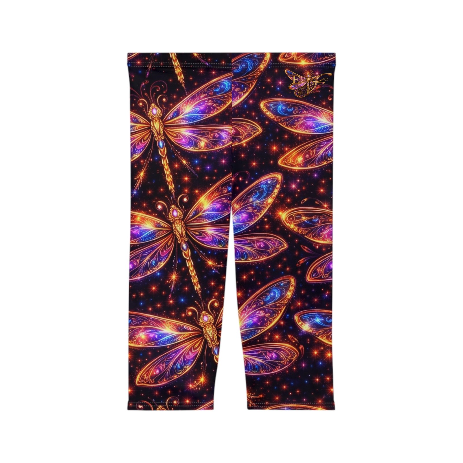 echoflame capri leggings — vibrant dragonfly galaxy print women’s activewear (all over print) echoflame capri leggings — vibrant dragonfly galaxy print women’s activewear (all over print)