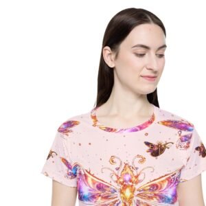 echoflame women's dragonfly sports jersey — colorful watercolor butterfly wing athletic tee