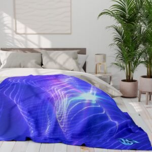 echoflame aurora wave fleece blanket – blue neon light abstract throw