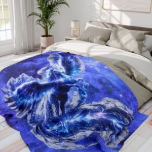 echoflame arctic pegasus fleece blanket — blue cosmic ice winged horse throw