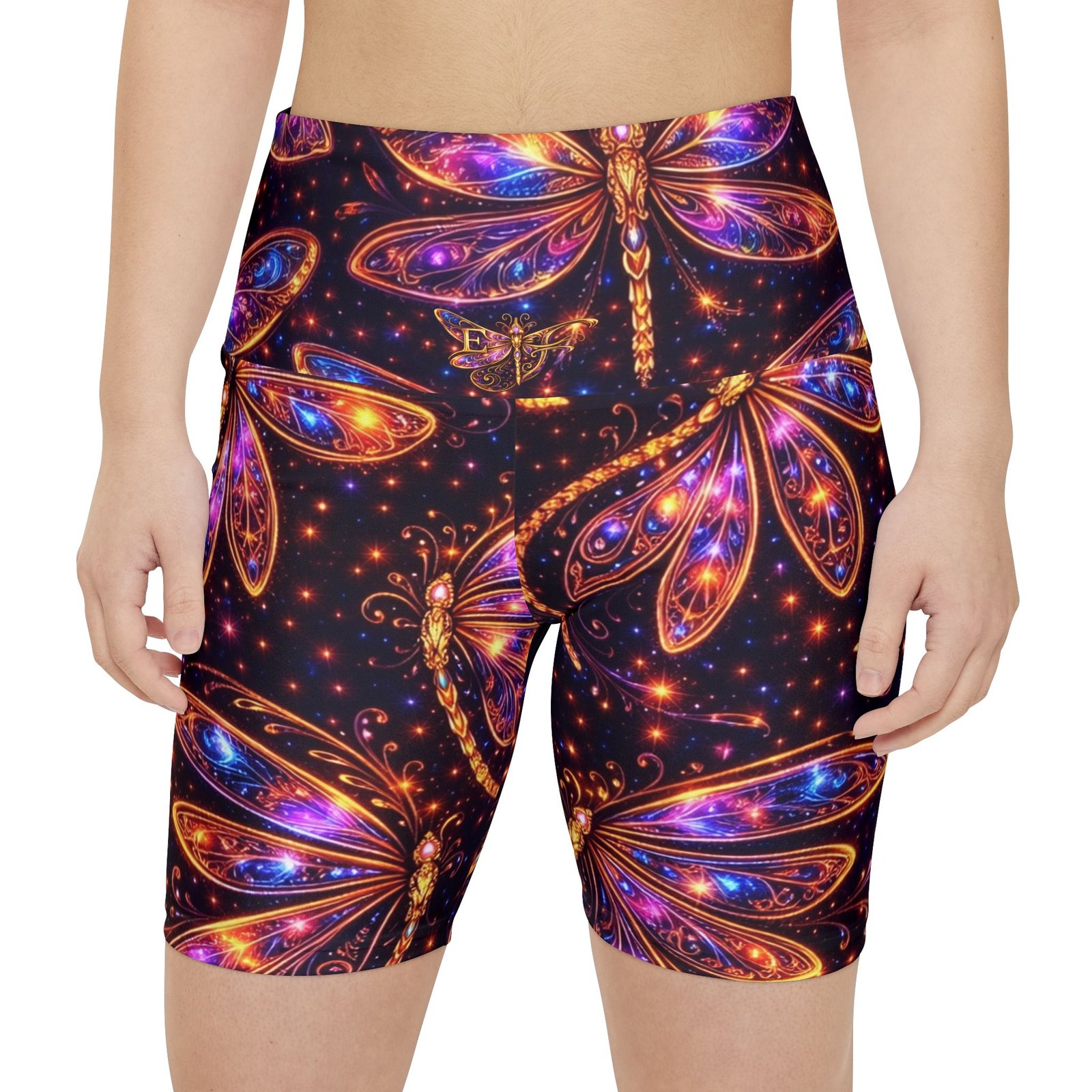 echoflame dragonfly print women's workout shorts — vibrant galaxy aop activewear echoflame dragonfly print women's workout shorts — vibrant galaxy aop activewear