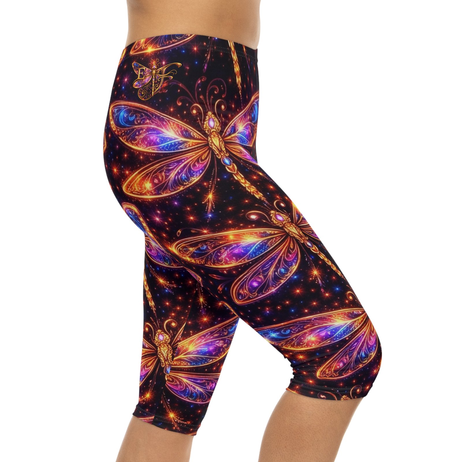 echoflame capri leggings — vibrant dragonfly galaxy print women’s activewear (all over print) echoflame capri leggings — vibrant dragonfly galaxy print women’s activewear (all over print)