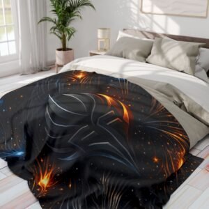 echoflame arctic fleece blanket — cosmic flame emblem plush throw