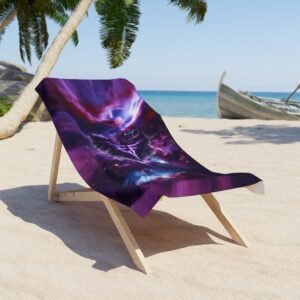 echoflame cosmic nebula beach towel — purple galaxy surf & space waves