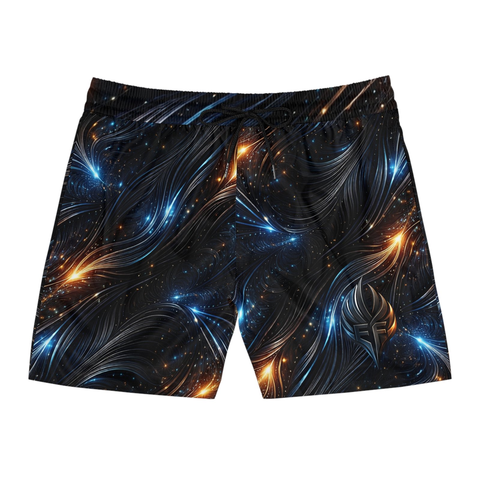 echoflame galaxy swirl swim shorts — men's mid length space print echoflame galaxy swirl swim shorts — men's mid length space print
