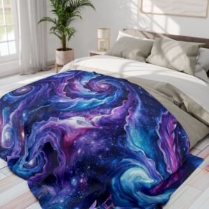 echoflame galaxy swirl fleece blanket — cosmic purple blue nebula throw