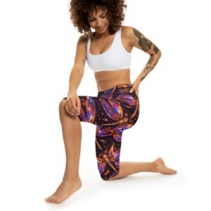 echoflame capri leggings — vibrant dragonfly galaxy print women’s activewear (all over print)