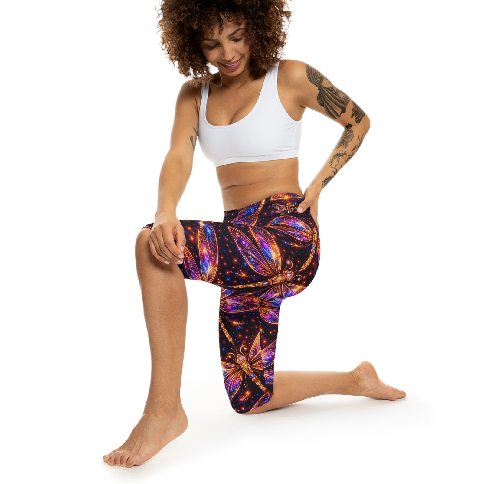 echoflame capri leggings — vibrant dragonfly galaxy print women’s activewear (all over print) echoflame capri leggings — vibrant dragonfly galaxy print women’s activewear (all over print)