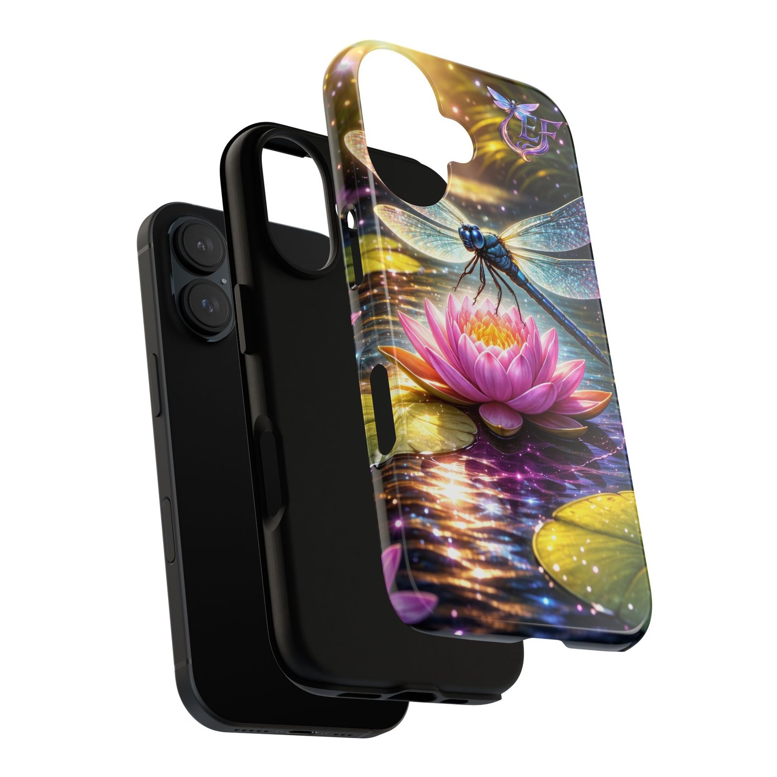 echoflame dragonfly on lotus phone case — sparkling watercolor nature phone cover echoflame dragonfly on lotus phone case — sparkling watercolor nature phone cover