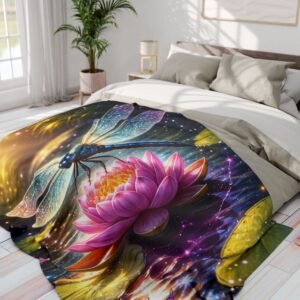 echoflame dragonfly & lotus fleece blanket — magical watercolor throw for relaxation, nature lovers & gifts
