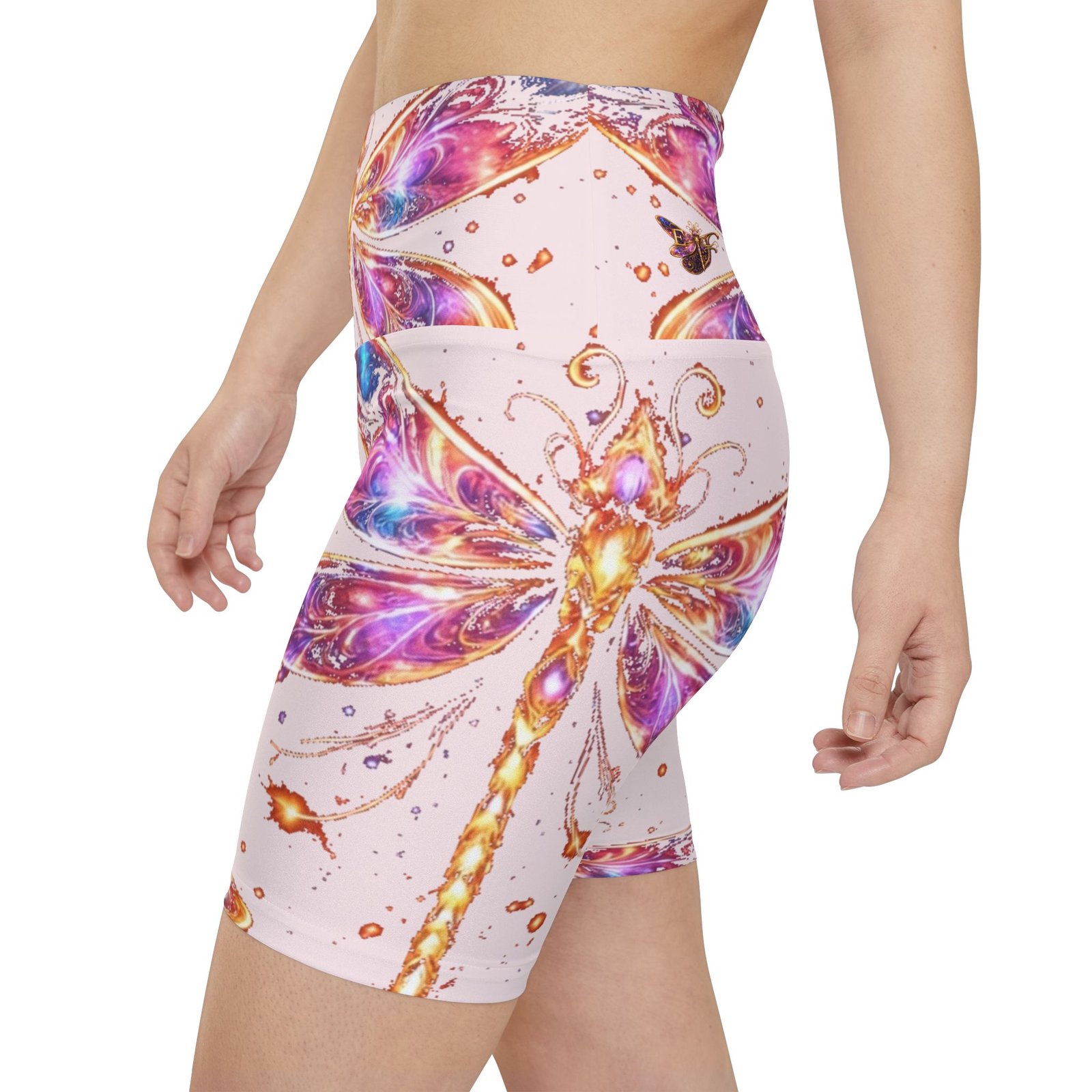 echoflame dragonfly yoga shorts — pink watercolor fitness biker shorts echoflame dragonfly yoga shorts — pink watercolor fitness biker shorts