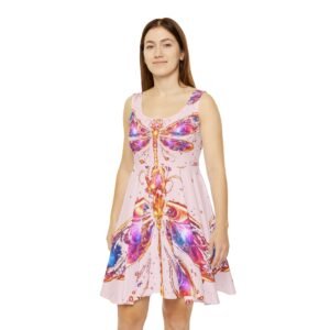 echoflame dragonfly watercolor skater dress — pink floral fantasy aop