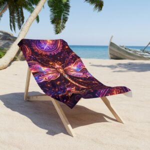 echoflame dragonfly beach towel — vibrant psychedelic mandala design