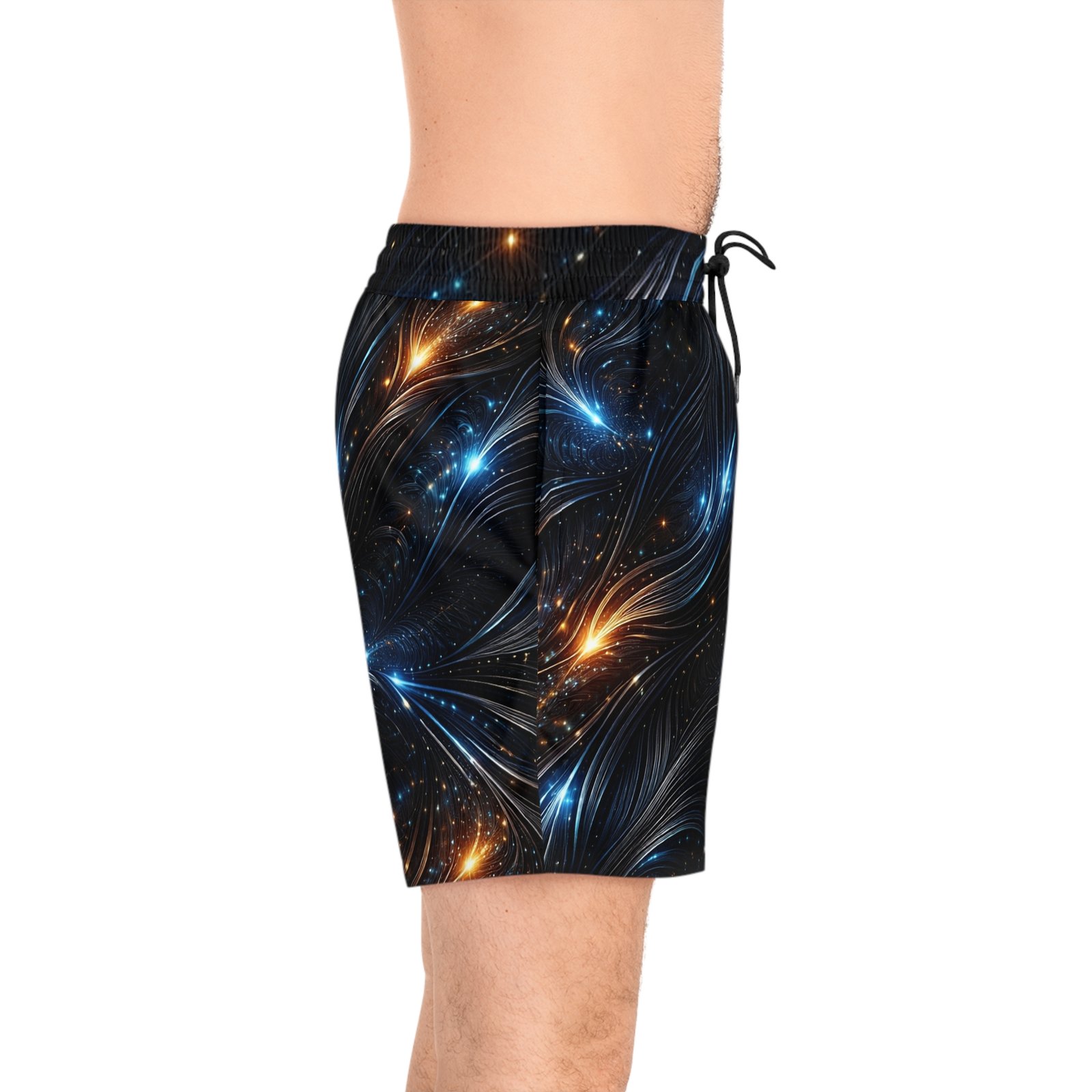 echoflame galaxy swirl swim shorts — men's mid length space print echoflame galaxy swirl swim shorts — men's mid length space print
