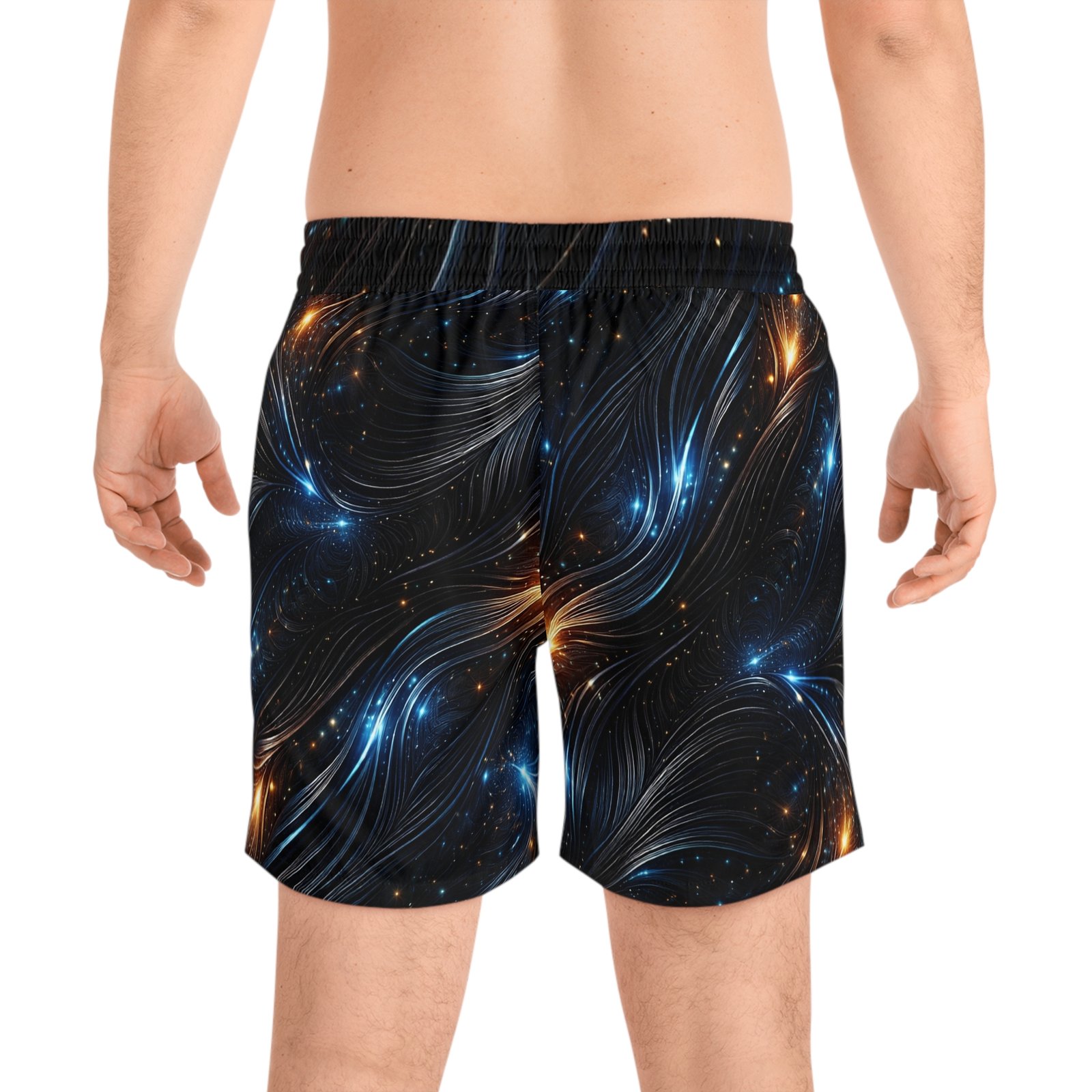 echoflame galaxy swirl swim shorts — men's mid length space print echoflame galaxy swirl swim shorts — men's mid length space print